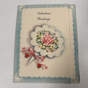 Vintage Valentine Greeting Card Floral Lace Doily Embossed w Handwritten Note